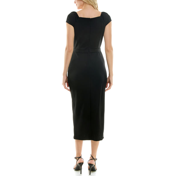 Gabby Skye MAISON TARA SOLID MIDI LINED SLIT DRESS - EXCHANGES ONLY BLACK