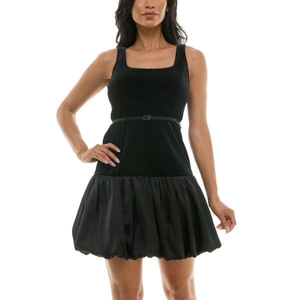 Gabby Skye MAISON TARA VELVET BODICE SATIN HEM MINI DRESS - EXCHANGES ONLY BLACK