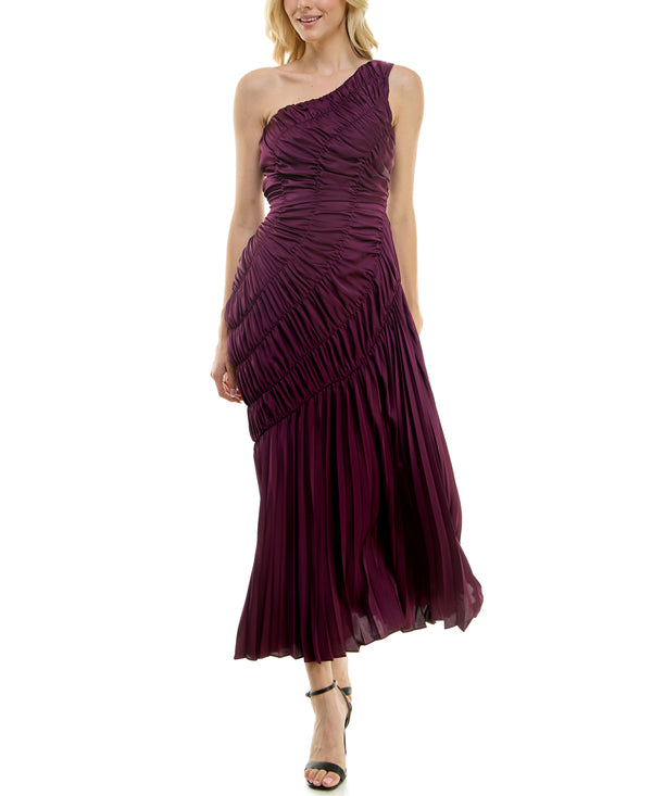 Gabby Skye TAYLOR ASYMMETRICAL RUCHED PLEATED ONE SHOULDER GOWN - EXCHANGES ONLY PLUM