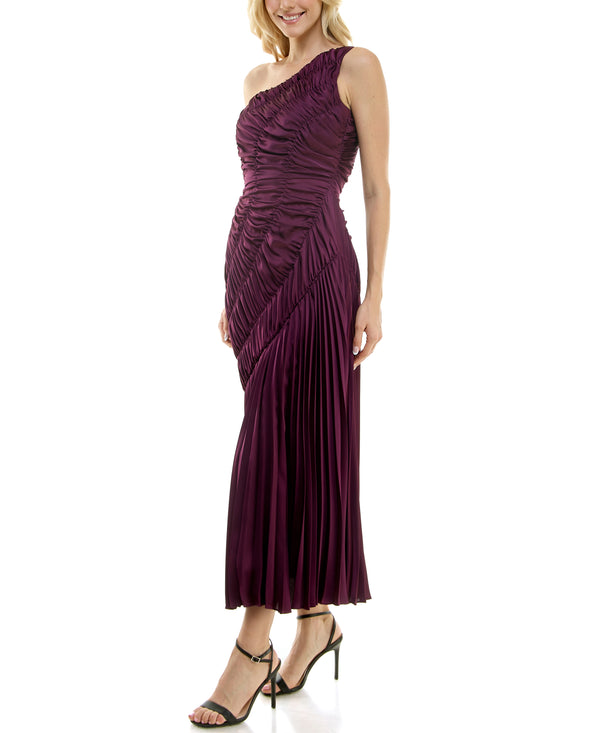 Gabby Skye TAYLOR ASYMMETRICAL RUCHED PLEATED ONE SHOULDER GOWN - EXCHANGES ONLY PLUM