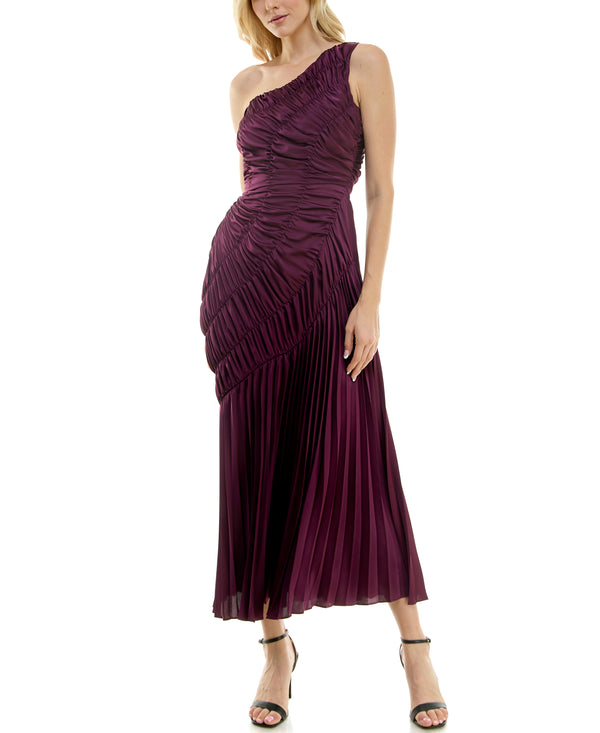Gabby Skye TAYLOR ASYMMETRICAL RUCHED PLEATED ONE SHOULDER GOWN - EXCHANGES ONLY PLUM