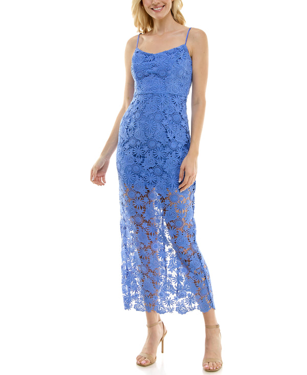 Gabby Skye TAYLOR FLORAL LACE SEMI-SHEER GOWN PERIWINKLE