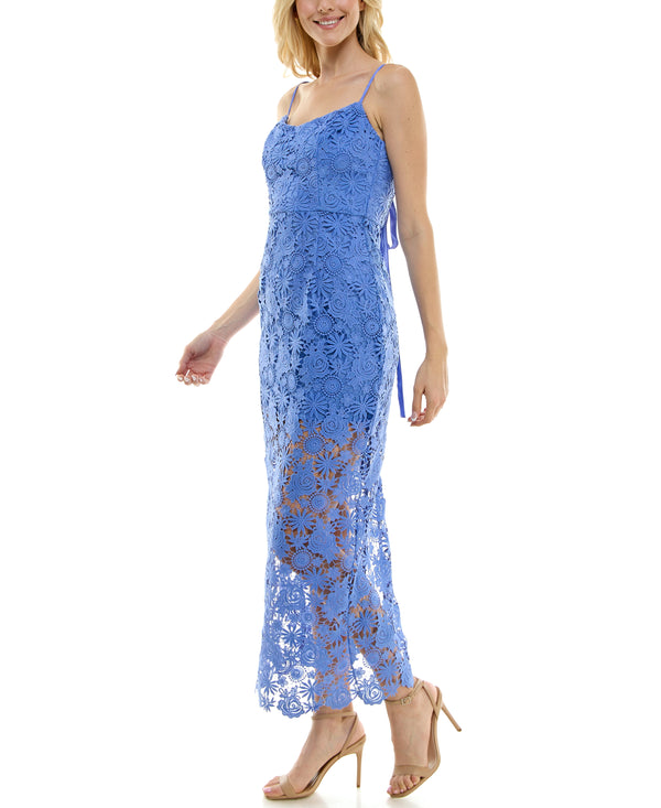 Gabby Skye TAYLOR FLORAL LACE SEMI-SHEER GOWN PERIWINKLE