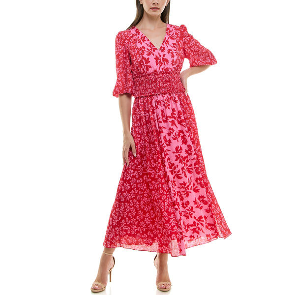 Gabby Skye TAYLOR FLORAL MIXED PRINT SMOCKED WAIST MAXI DRESS CANDY/PINK