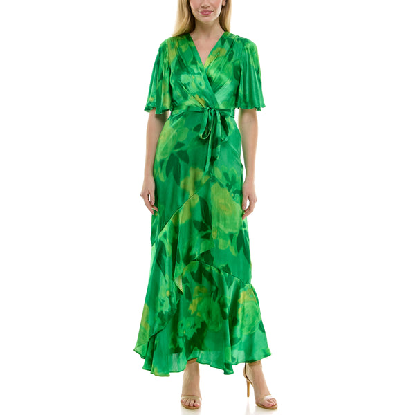 Gabby Skye TAYLOR FLUTTER SLEEVE FAUX WRAP MAXI DRESS SPRING GREEN