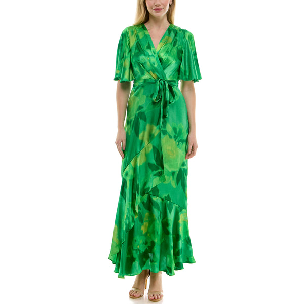 Gabby Skye TAYLOR FLUTTER SLEEVE FAUX WRAP MAXI DRESS SPRING GREEN
