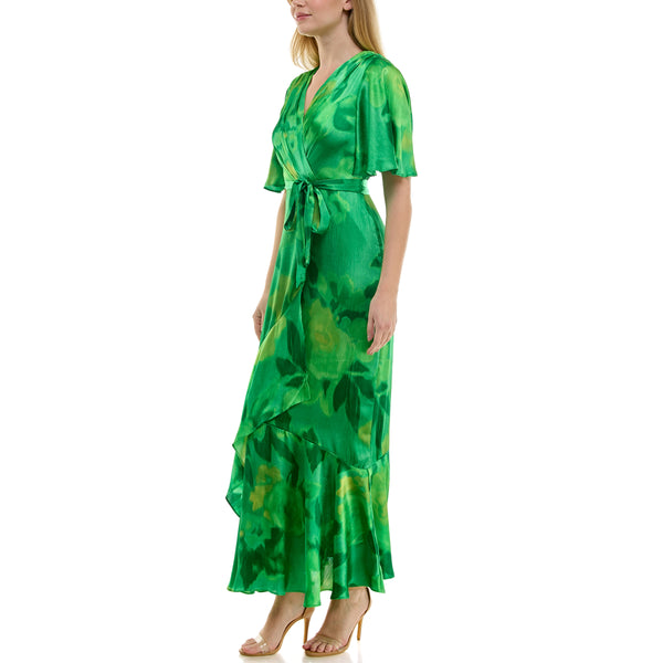 Gabby Skye TAYLOR FLUTTER SLEEVE FAUX WRAP MAXI DRESS SPRING GREEN