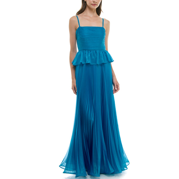 Gabby Skye TAYLOR PEPLUM CONTRAST PLEAT SLEEVELESS GOWN CERULEAN