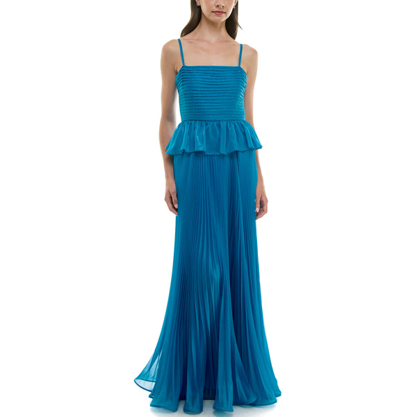 gabby skye TAYLOR PEPLUM CONTRAST PLEAT SLEEVELESS GOWN CERULEAN