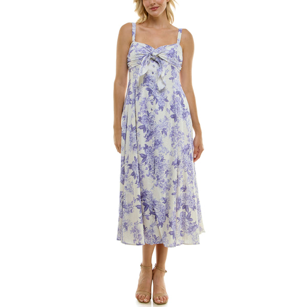 Gabby Skye TAYLOR ROSE BOUQUET PRINT SLEEVELESS BUTTON DOWN LINEN MIDI DRESS IVORY/VERY PERI