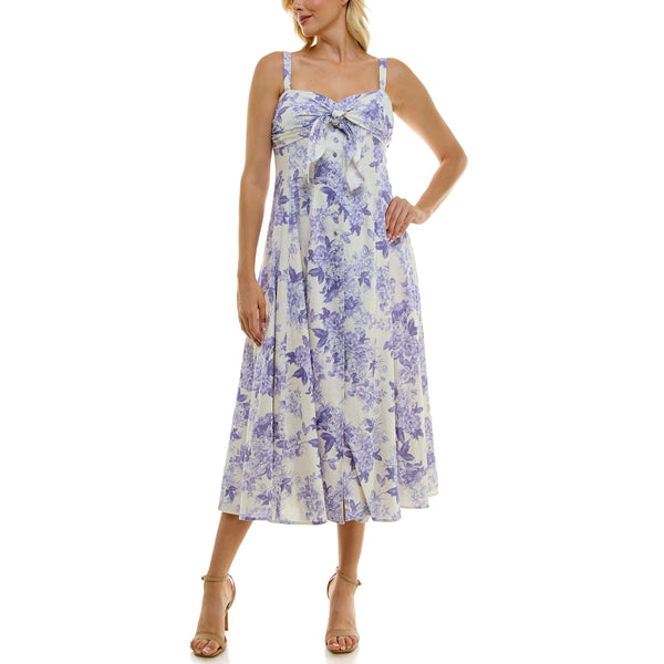 gabby skye TAYLOR ROSE BOUQUET PRINT SLEEVELESS BUTTON DOWN LINEN MIDI DRESS IVORY/VERY PERI