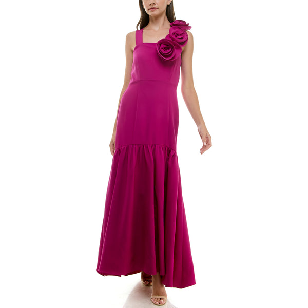 gabby skye TAYLOR ROSETTE TRIM SQUARE NECK FLOUNCE HEM GOWN MAGENTA gabby skye TAYLOR ROSETTE TRIM SQUARE NECK FLOUNCE HEM GOWN MAGENTA