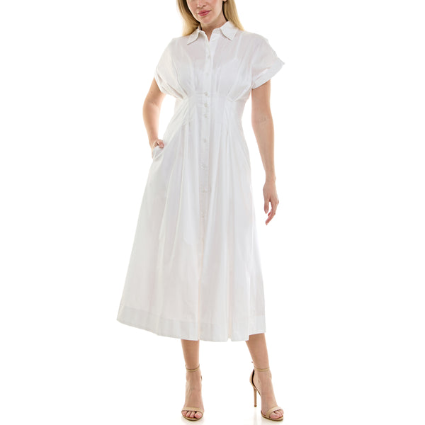 Gabby Skye TAYLOR SHORT SLEEVE BUTTON DOWN OXFORD MIDAXI SHIRT DRESS WHITE