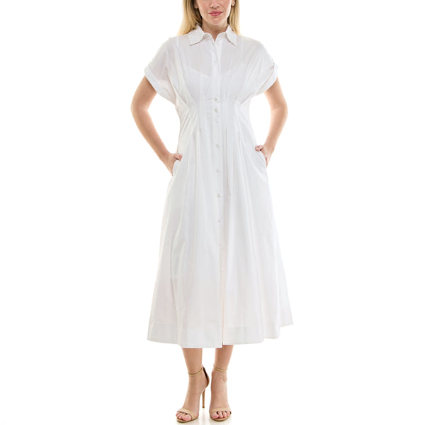 Gabby Skye TAYLOR SHORT SLEEVE BUTTON DOWN OXFORD MIDAXI SHIRT DRESS WHITE