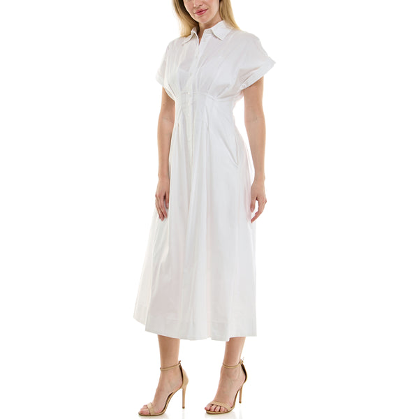 Gabby Skye TAYLOR SHORT SLEEVE BUTTON DOWN OXFORD MIDAXI SHIRT DRESS WHITE