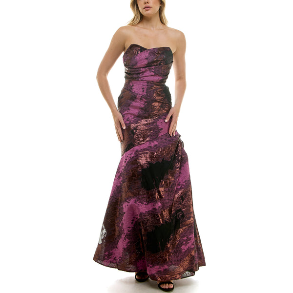 Gabby Skye TAYLOR STRAPLESS PURPLE METALLIC JACQUARD GOWN - EXCHANGES ONLY PLUM