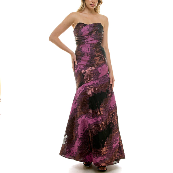 Gabby Skye TAYLOR STRAPLESS PURPLE METALLIC JACQUARD GOWN - EXCHANGES ONLY PLUM