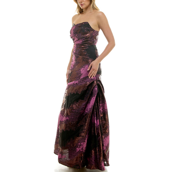Gabby Skye TAYLOR STRAPLESS PURPLE METALLIC JACQUARD GOWN - EXCHANGES ONLY PLUM