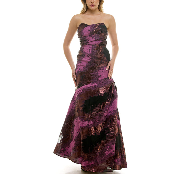 gabby skye TAYLOR STRAPLESS PURPLE METALLIC JACQUARD GOWN - EXCHANGES ONLY PLUM