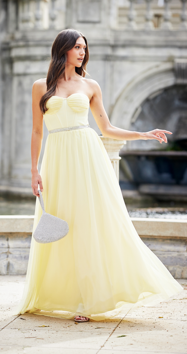 Gabby Skye VIOLET WEEKEND JUNIORS' EMBELLISHED CORSET BELTED BALL GOWN YELLOW