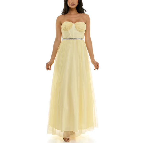 Gabby Skye VIOLET WEEKEND JUNIORS' EMBELLISHED CORSET BELTED BALL GOWN YELLOW