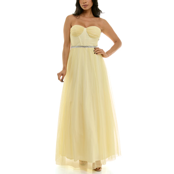 Gabby Skye VIOLET WEEKEND JUNIORS' EMBELLISHED CORSET BELTED BALL GOWN YELLOW