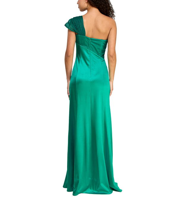 Gabby Skye VIOLET WEEKEND JUNIORS' ONE SHOULDER RUFFLED SLIT DRESS - EXCHANGES ONLY JADE