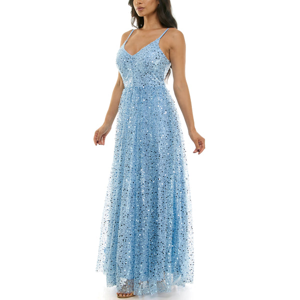 Gabby Skye VIOLET WEEKEND JUNIORS' PEARL & SEQUIN LACE UP BALLGOWN SKY