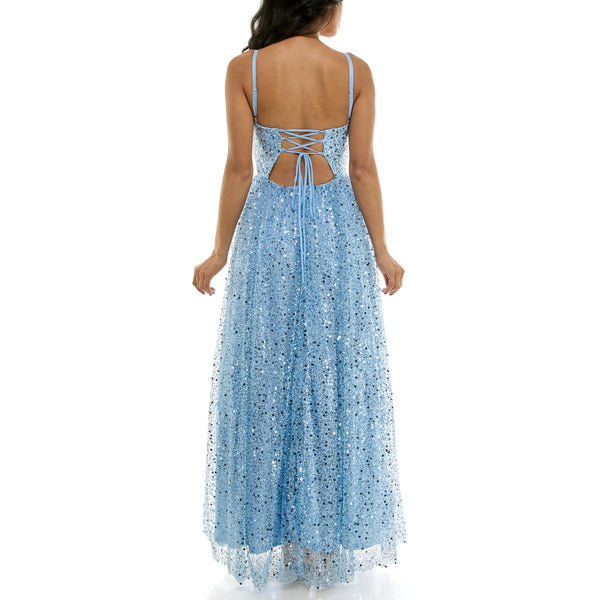 Gabby Skye VIOLET WEEKEND JUNIORS' PEARL & SEQUIN LACE UP BALLGOWN SKY