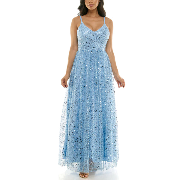 gabby skye VIOLET WEEKEND JUNIORS' PEARL & SEQUIN LACE UP BALLGOWN SKY