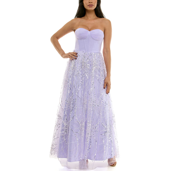 Gabby Skye VIOLET WEEKEND JUNIORS' SEQUIN PEARL CORSET GOWN LILAC
