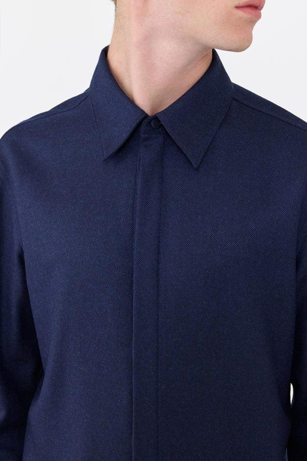 Gabriela Hearst Abbe Shirt In Navy Virgin Wool Cashmere