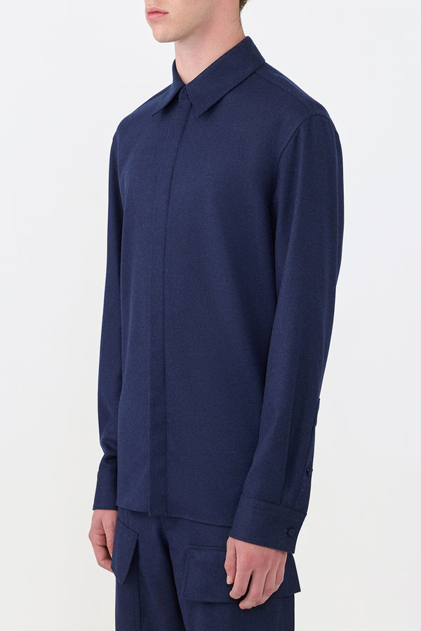 Gabriela Hearst Abbe Shirt In Navy Virgin Wool Cashmere