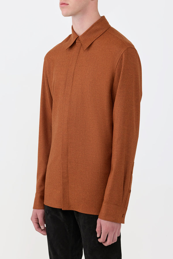 Gabriela Hearst Abbe Shirt In Rust Virgin Wool Cashmere