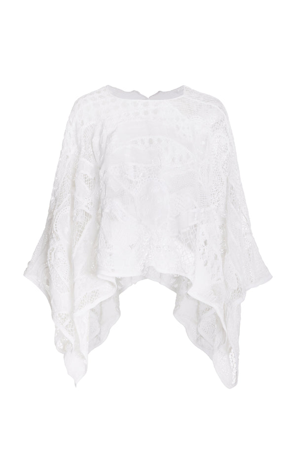 gabriela hearst Acrion Crochet Poncho in White Cotton