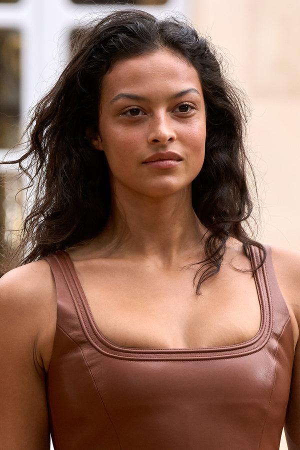 Gabriela Hearst Adaline Midi Dress In Cognac Nappa Leather