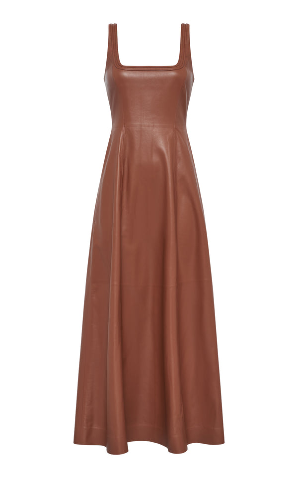 gabriela hearst Adaline Midi Dress in Cognac Nappa Leather