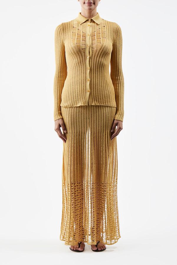 Gabriela Hearst Aera Knit Shirt In Gold Shappe Silk