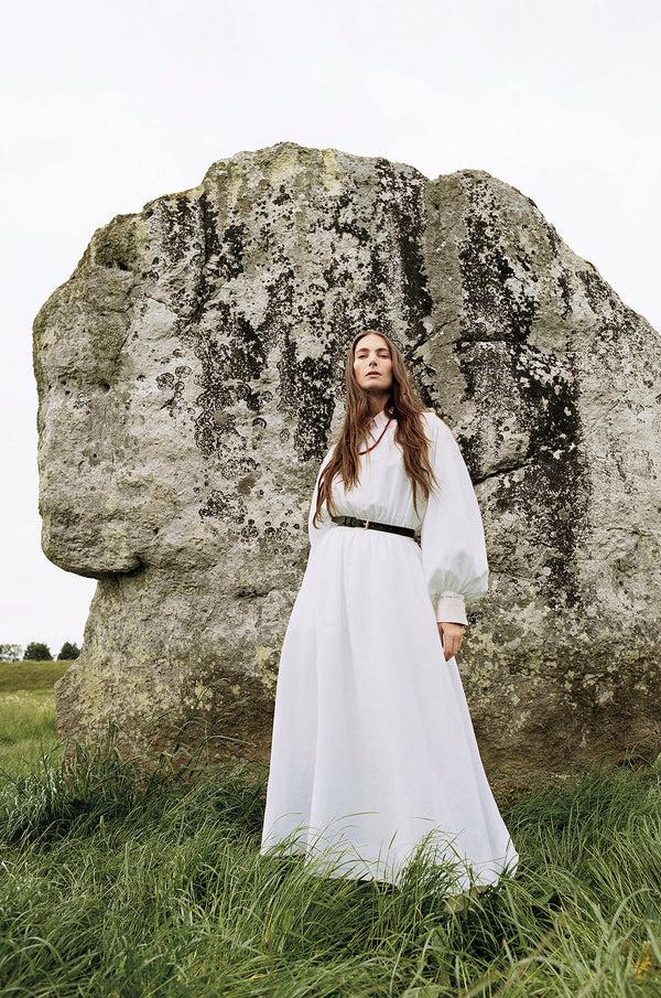 Gabriela Hearst Ahmose Maxi Dress In White Aloe Linen
