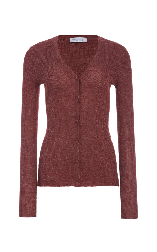 gabriela hearst Aiste Knit Cardigan in Burnt Sienna Cashmere Silk with Hemp