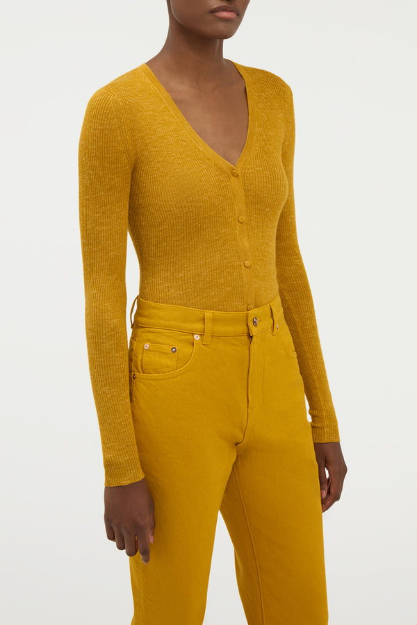 Gabriela Hearst Aiste Knit Cardigan In Golden Birch Cashmere Silk With Hemp