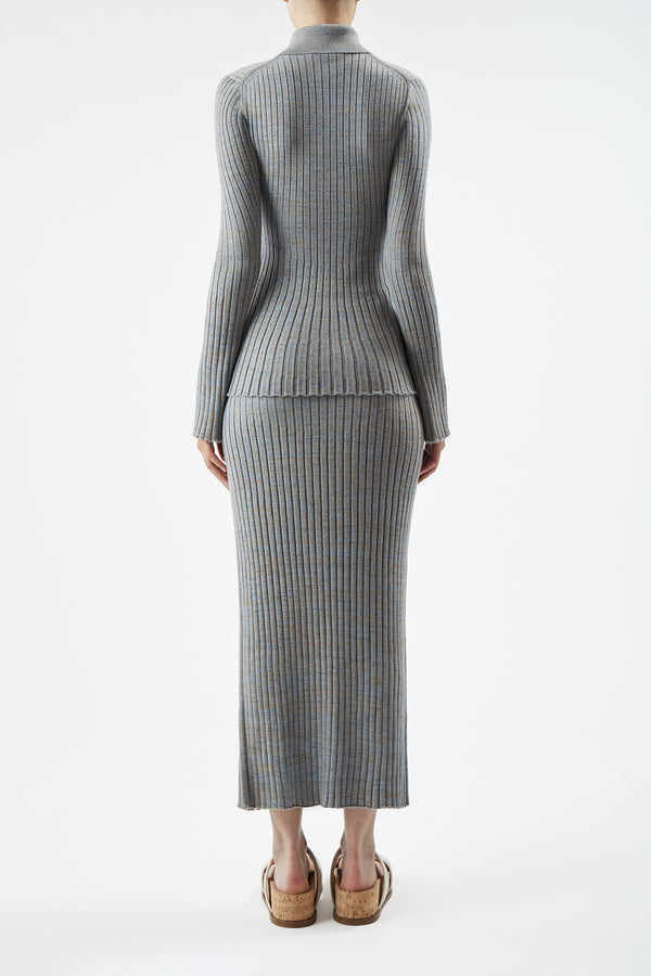 Gabriela Hearst Alam Knit Polo In Light Blue Melange Cashmere