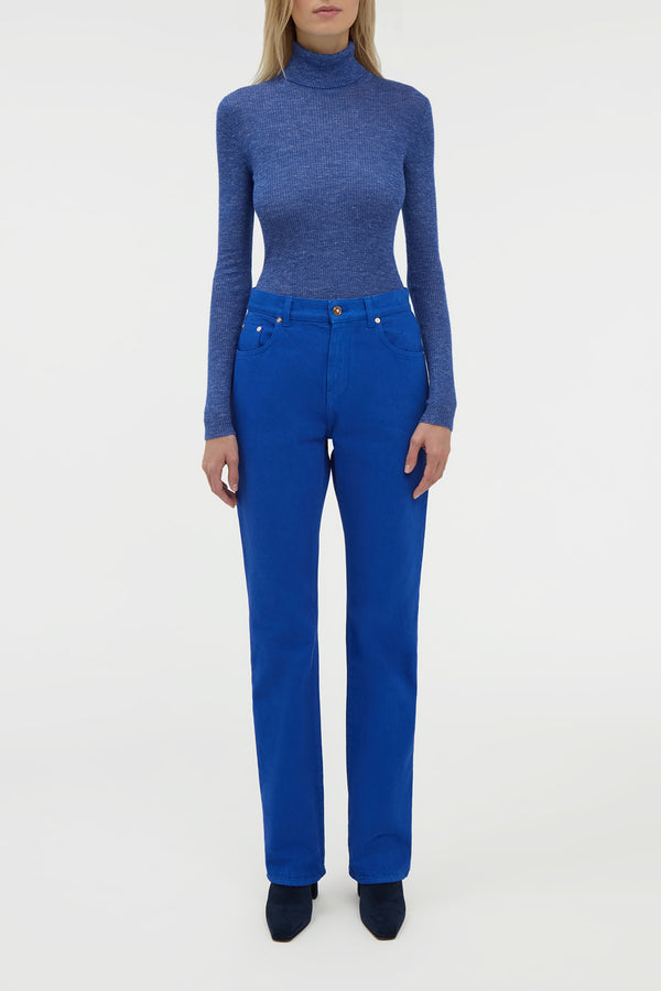 Gabriela Hearst Aldona Knit Turtleneck In Cobalt Cashmere Silk With Hemp