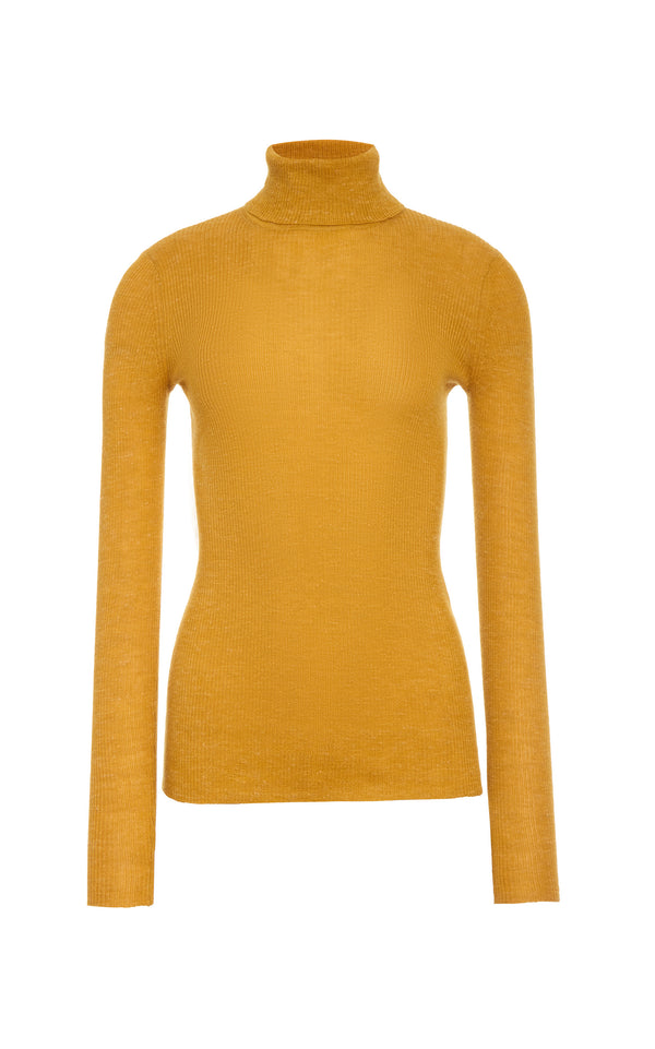 gabriela hearst Aldona Knit Turtleneck in Golden Birch Cashmere Silk with Hemp