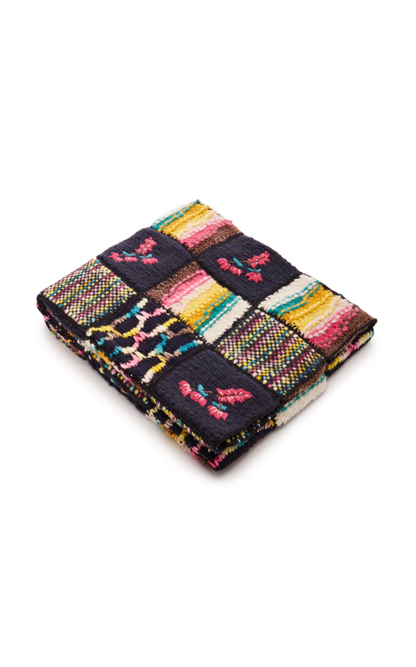 gabriela hearst Alec Patchwork Knit Blanket in Dark Navy Multi Welfat Cashmere