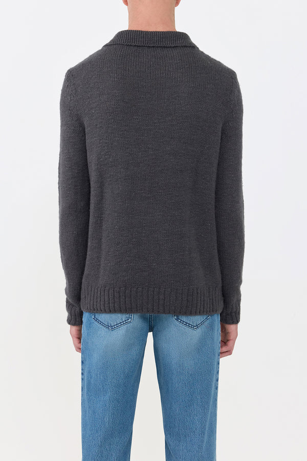 Gabriela Hearst Aled Knit Polo In Charcoal Cashmere