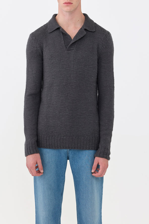 Gabriela Hearst Aled Knit Polo In Charcoal Cashmere