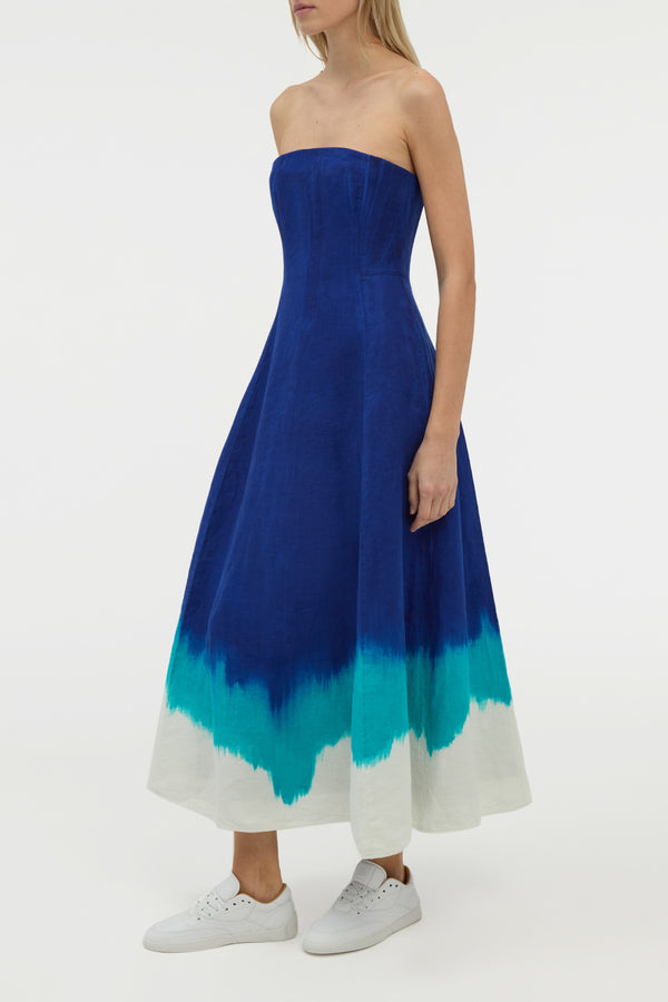 Gabriela Hearst Alessia Maxi Dress In Cobalt Multi Linen Twill