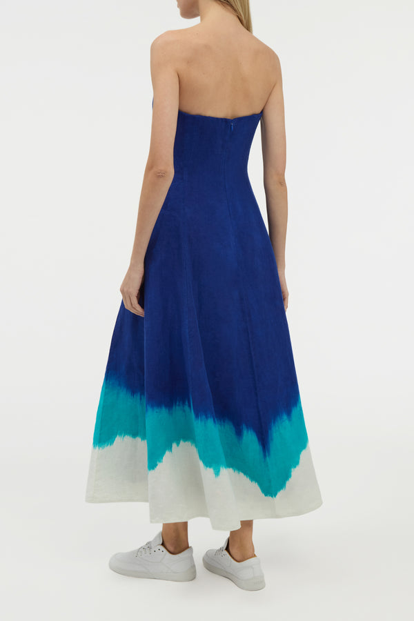 Gabriela Hearst Alessia Maxi Dress In Cobalt Multi Linen Twill