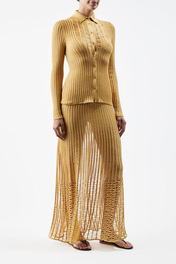 Gabriela Hearst Althea Knit Maxi Skirt In Gold Shappe Silk